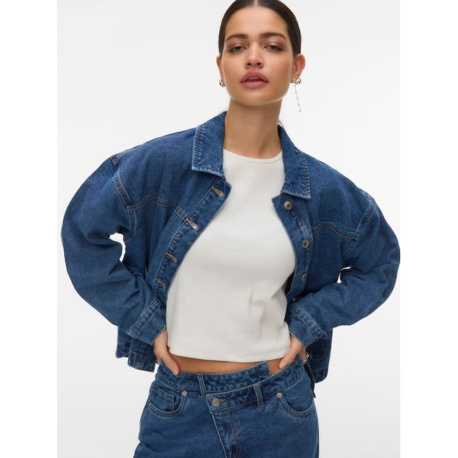 Джинсовая куртка на пуговицах с карманами и отложным воротником синий VERO MODA