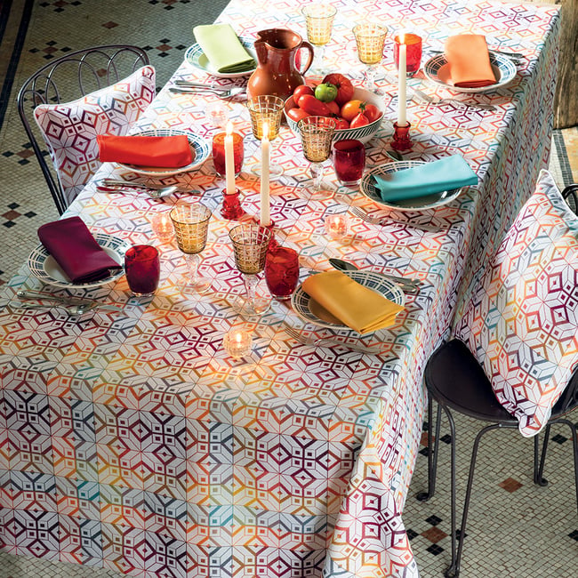 Nappe pur coton MILLE PAVES flamboyant <span itemprop=