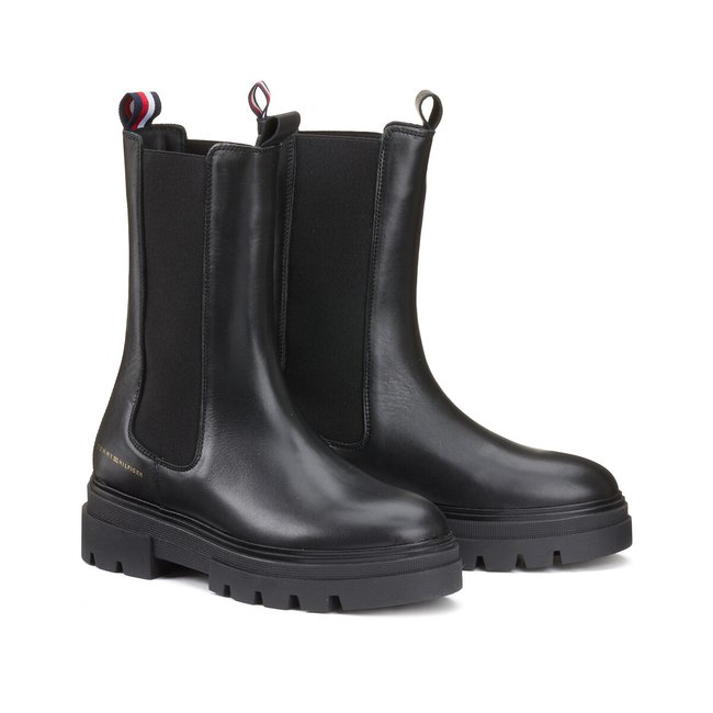 Leather Chelsea Boots with Flat Heel - TOMMY HILFIGER
