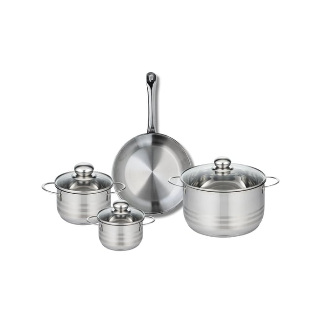 Batterie 1 poêle 24cm + 3 faitouts 12/14/20cm PROFI BRILLANT gris <span itemprop=