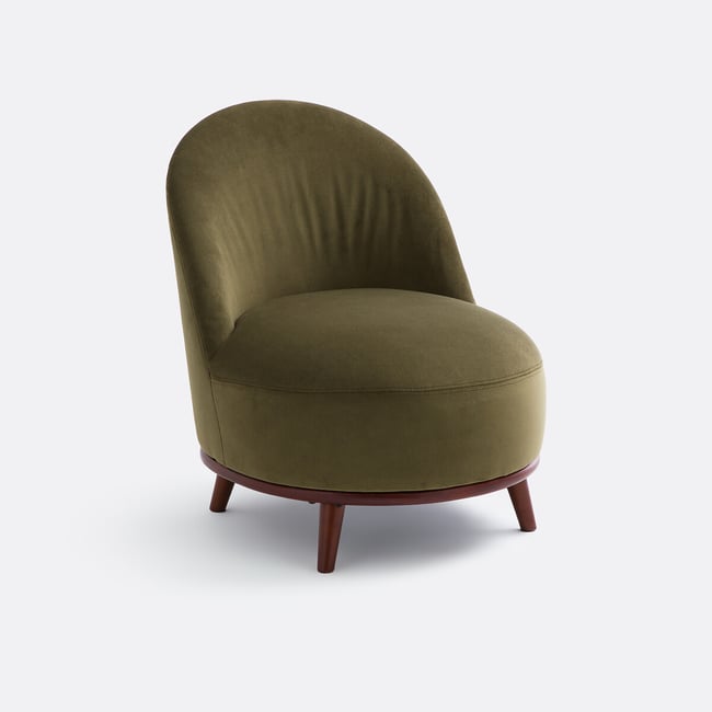 Fauteuil lounge velours, Luly Couleur olive <span itemprop=