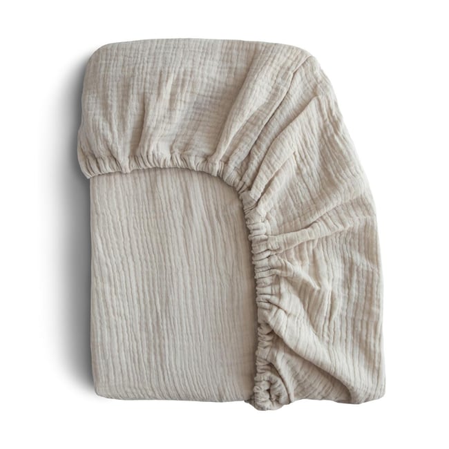 Drap housse en mousseline de coton ecru <span itemprop=