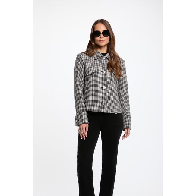 Manteau court col tailleur multicolore <span itemprop=