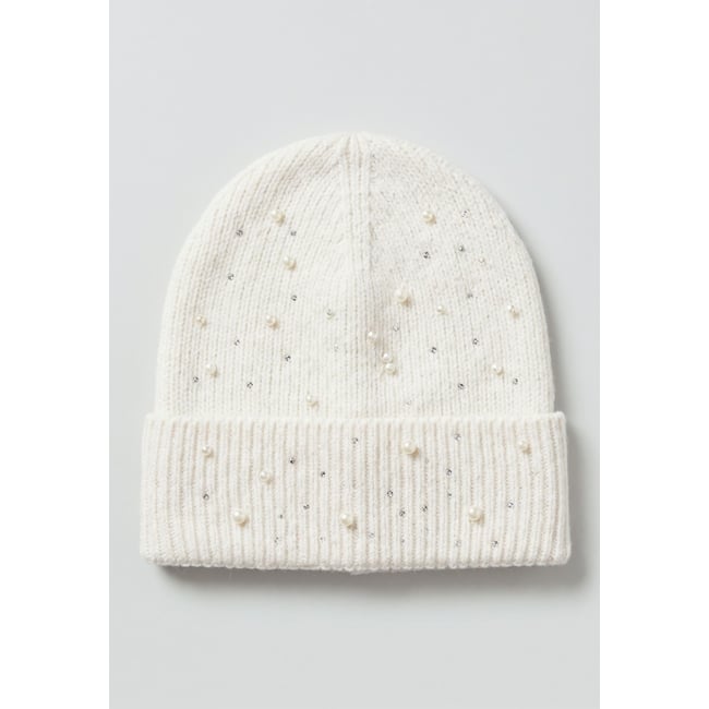 Bonnet femme en maille avec détails brillants LORALIE cream <span itemprop=