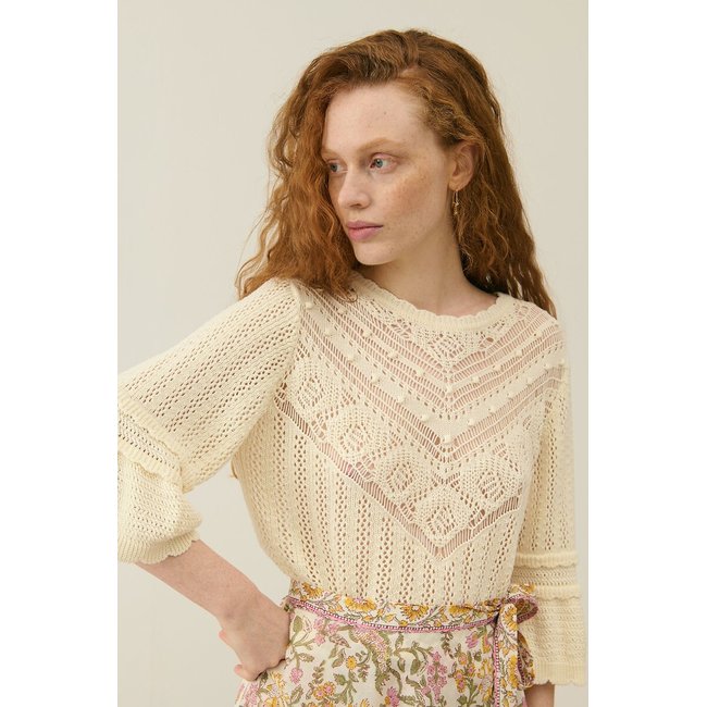 Jersey de punto de ganchillo con mangas al codo, CROISETTE crudo <span itemprop=
