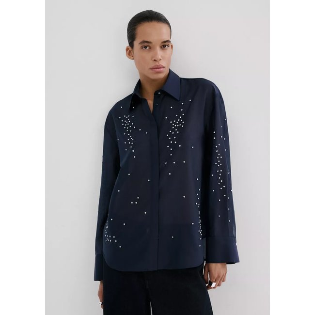 Chemise lyocell strass bleu marine <span itemprop=