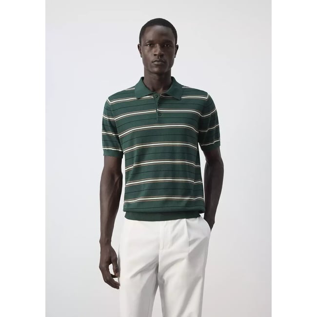 Polo 100 % coton maille fine à rayures vert billard <span itemprop=