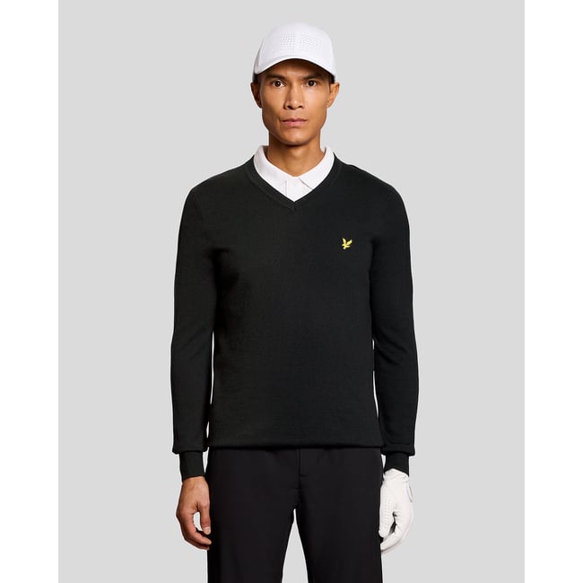 Pull en mélange de coton col V noir jais <span itemprop=