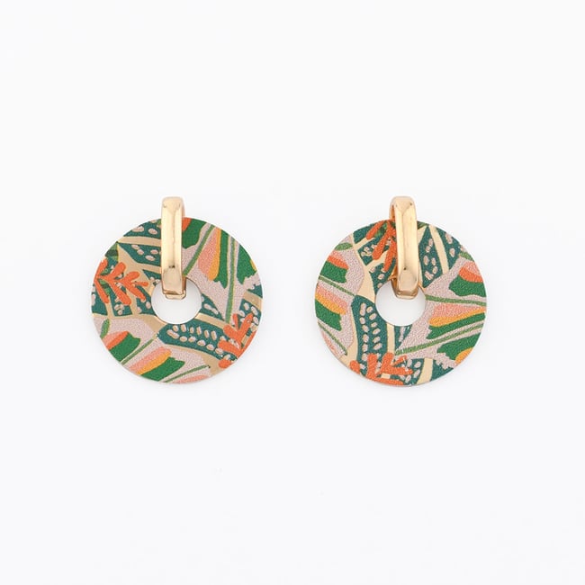 Boucles d'oreilles rondes Balagane imprimé jungle multicolore <span itemprop=