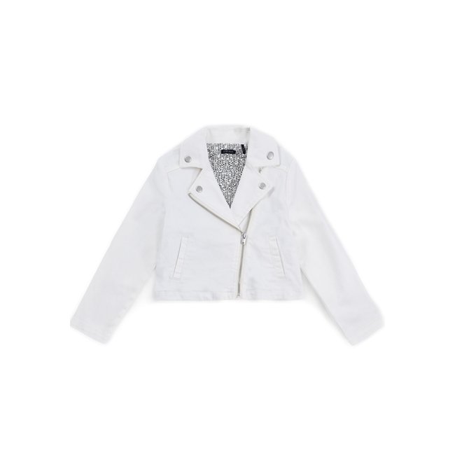Veste en jean esprit motard ecru <span itemprop=