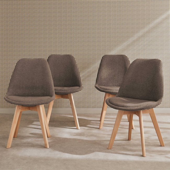 Chaise scandinave bois de hêtre et bouclette (lot de 4) NILS - SWEEEK