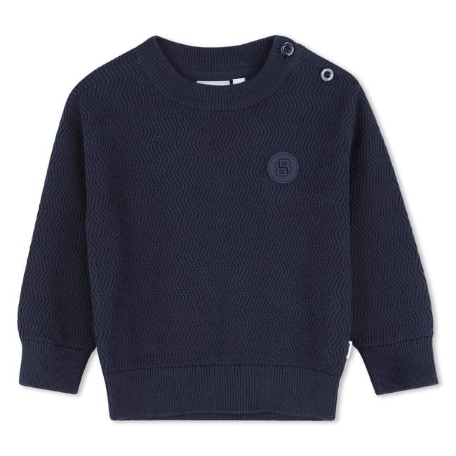 Pull tricot bleu cargo <span itemprop=