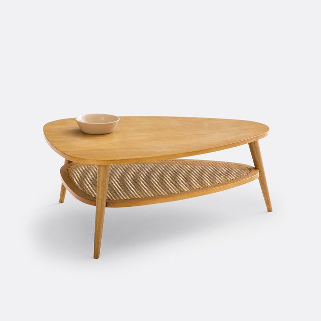 Table basse vintage chêne, plaqué, cannage, Quilda Couleur chêne <span itemprop=