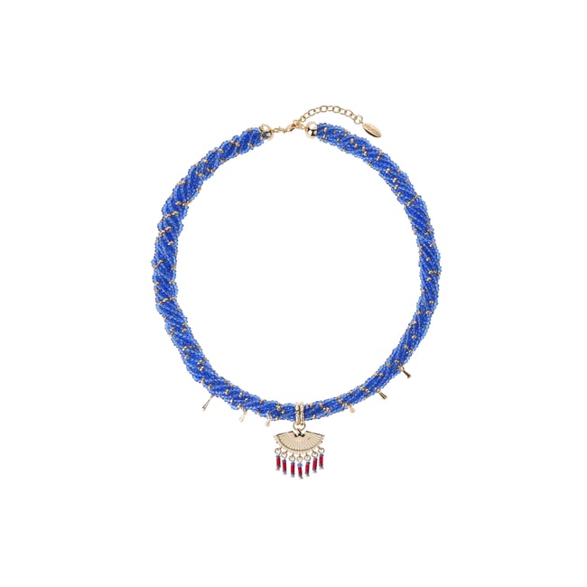 Collier de perles avec pampilles et pendentif BILKIS bleu <span itemprop=