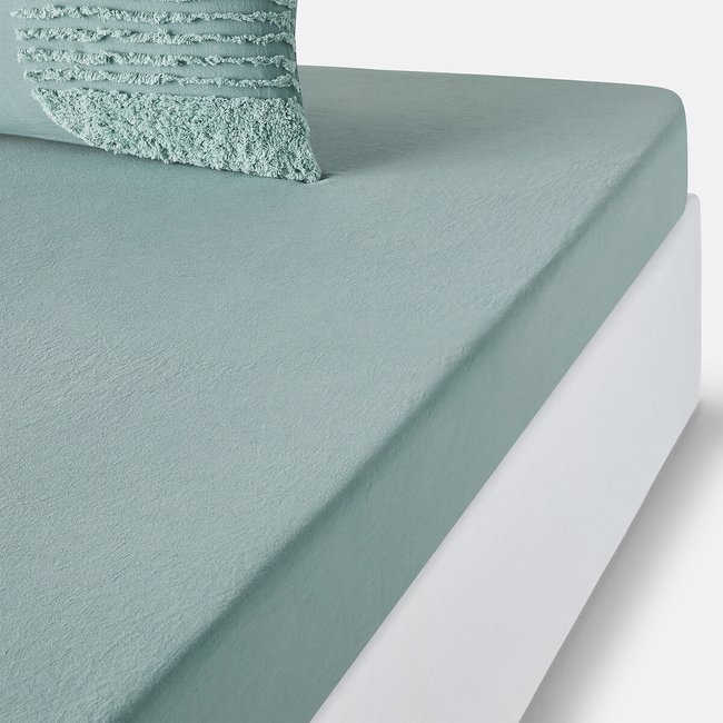 Drap housse coton bonnet 30 cm, Soren vert de gris <span itemprop=