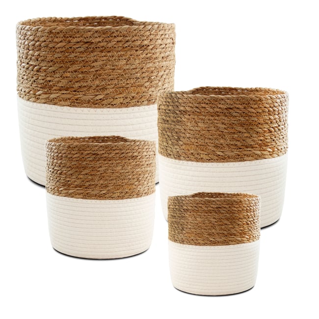 Set de 4 paniers ronds tressés en jacinthe d'eau blancs Couleur blanc <span itemprop=
