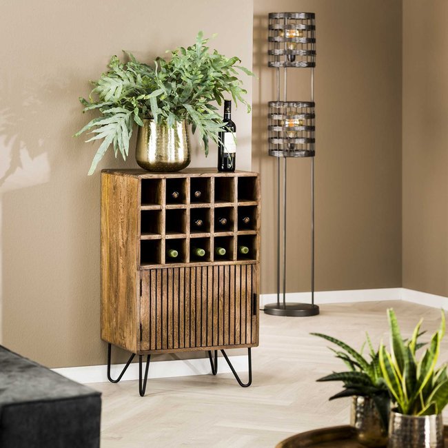 Meuble bar en bois de manguier strié DELHI Couleur bois naturel <span itemprop=