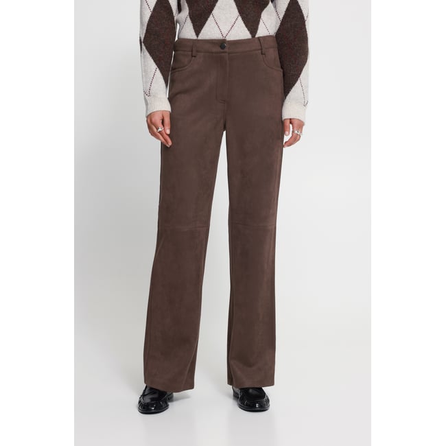 Pantalon coupe droite, finition douce effet suède marron coffee bean <span itemprop=