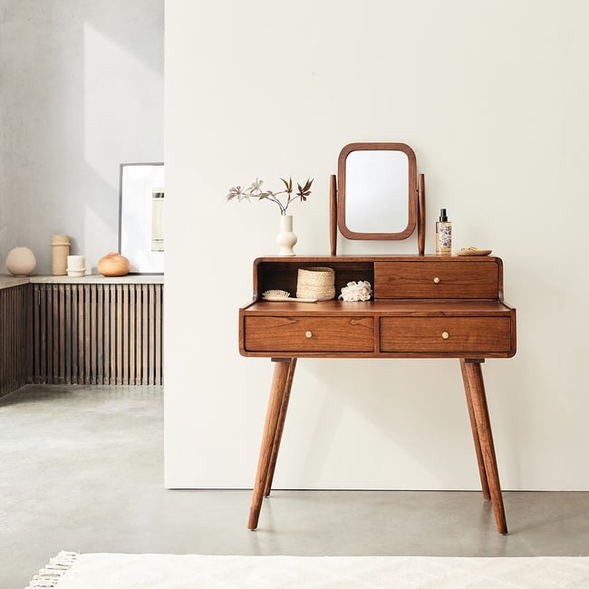 Coiffeuse en bois massif  VINTAGE Couleur marron <span itemprop=
