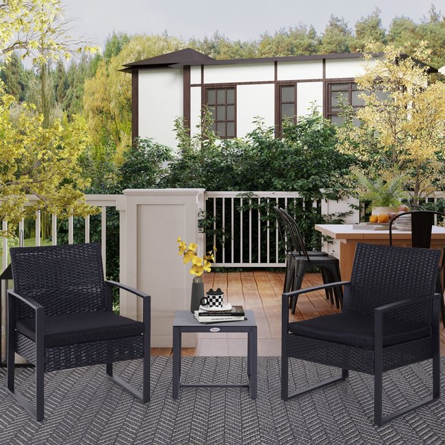 Salon de jardin 2 places avec table basse noir noir <span itemprop=