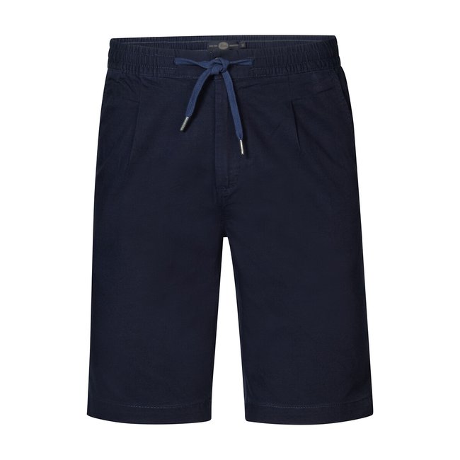 Calções em algodão e linho, com cordão marinho <span itemprop=
