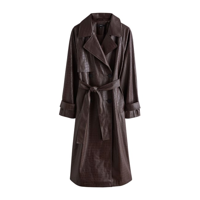 Trench en similicuir effet croco à ceinture marron chocolat <span itemprop=