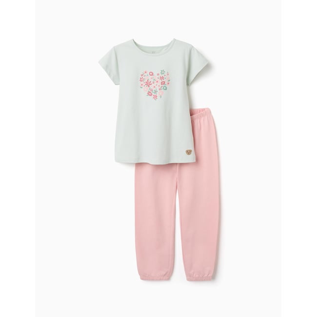 Pyjama en coton avec imprimé fleur vert <span itemprop=
