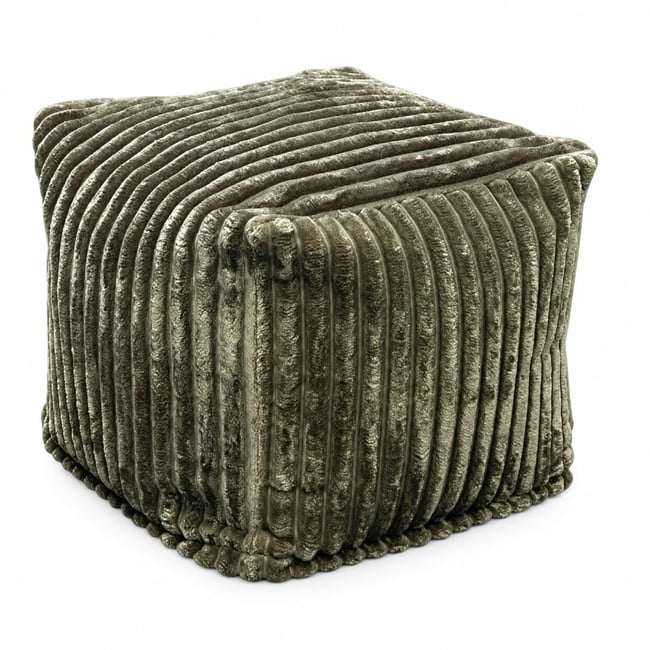 Pouf carré velours grosses côtes kaki VISBY Couleur kaki <span itemprop=