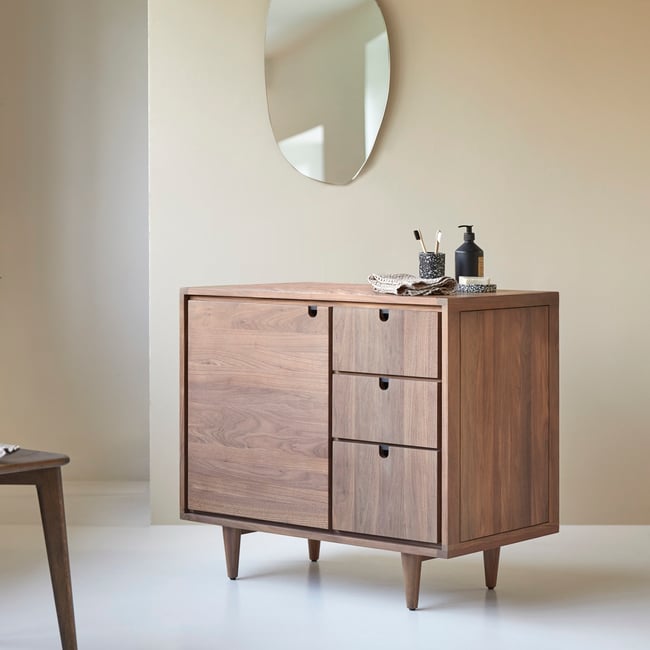 Meuble Salle De Bain en Noyer massif, JONÀK Couleur marron foncé <span itemprop=