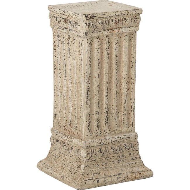 Socle esprit colonne antique en résine Couleur blanc cassé patiné <span itemprop=