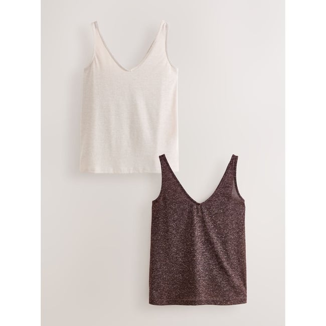 Débardeur en lin mélangé, lot de 2 chocolat/sauge <span itemprop=