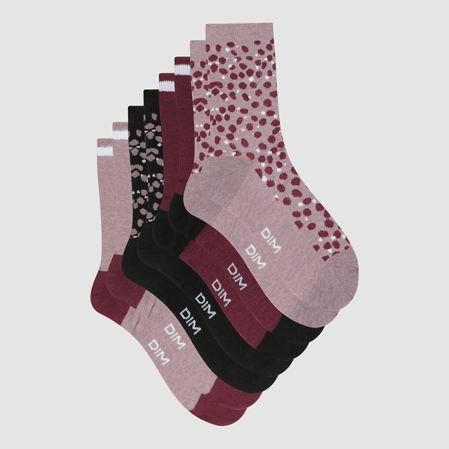 Lot de 4 mi-chaussettes fantaisie violet raisin + noir <span itemprop=