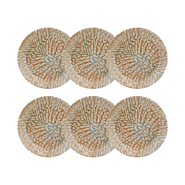 Lot de 6 assiettes creuses en grès 20,5cm, AMBRE Couleur beige-marron <span itemprop=