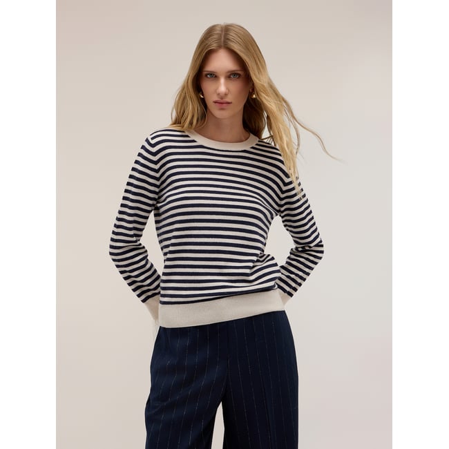 Pull rayé avec dentelle aux poignets bleu <span itemprop=