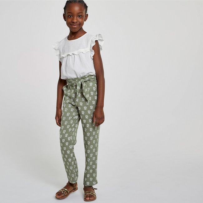 Weich fliessende Hose mit geradem Bein und Blumenmuster khaki bedruckt <span itemprop=