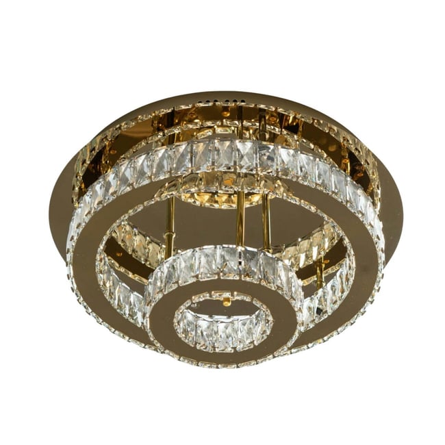 Plafonnier LED anneaux cristal - DIEZ Couleur doré / laiton <span itemprop=