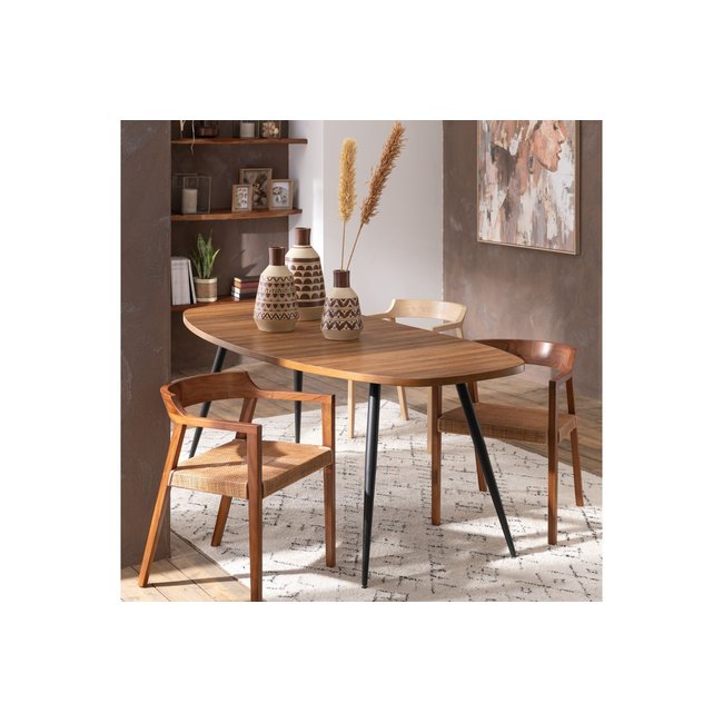 Table à manger ovale en teck recyclé brossé et en métal 6 places L200 - DILI Couleur marron <span itemprop=