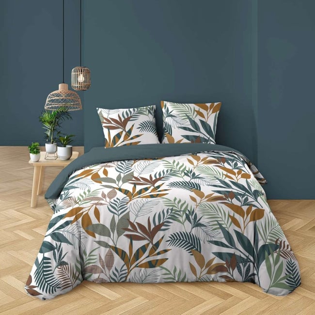 Housse de couette 240x220 + 2 taies 100% coton 57fils ASSANA vert <span itemprop=