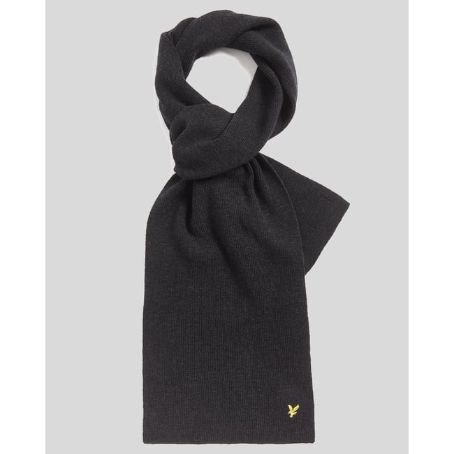 Écharpe en mélange de laine côtelé bleu jais noir chiné <span itemprop=