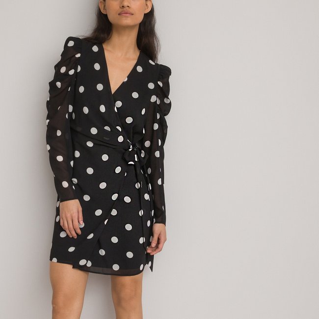 Robe cache c ur courte imprime pois imprime pois fond noir La Redoute Collections La Redoute