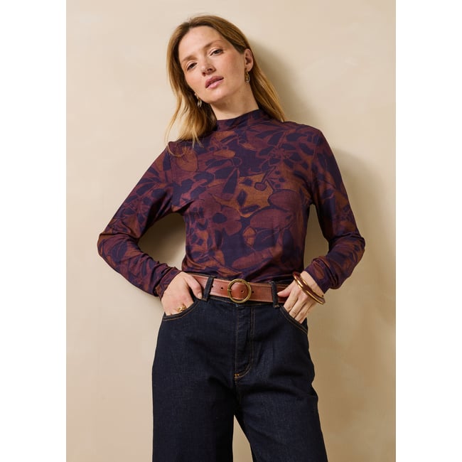 T-shirt manches longues col montant à imprimé floral viola/tandoori <span itemprop=