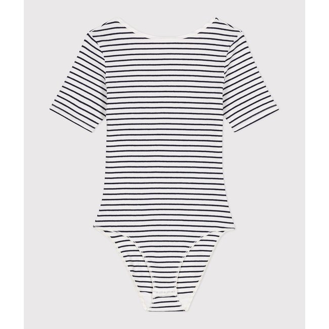 Body en coton manches courtes rayé bleu/blanc <span itemprop=