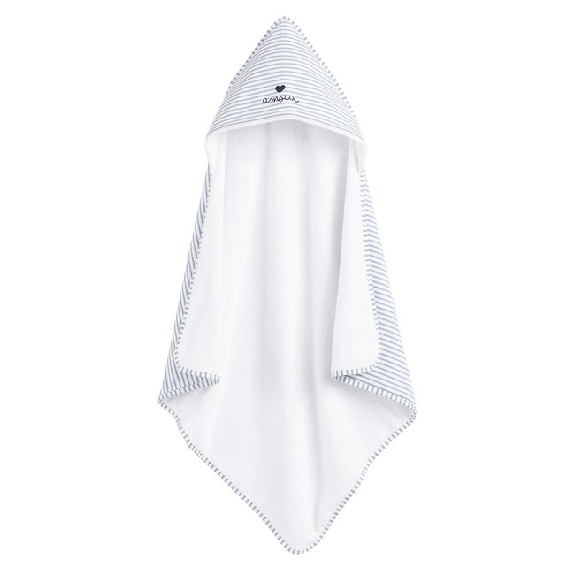 Baby's Bath Cape in Striped Cotton Jersey/Towelling, blue/ecru, LA REDOUTE COLLECTIONS