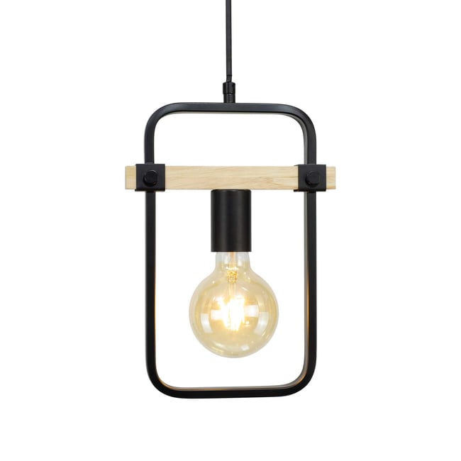 Suspension en métal et bois d'hévéa, FOULI Couleur noir et naturel <span itemprop=