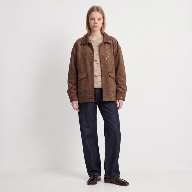 Veste suédée workwear femme avec poches EVELINE brown <span itemprop=
