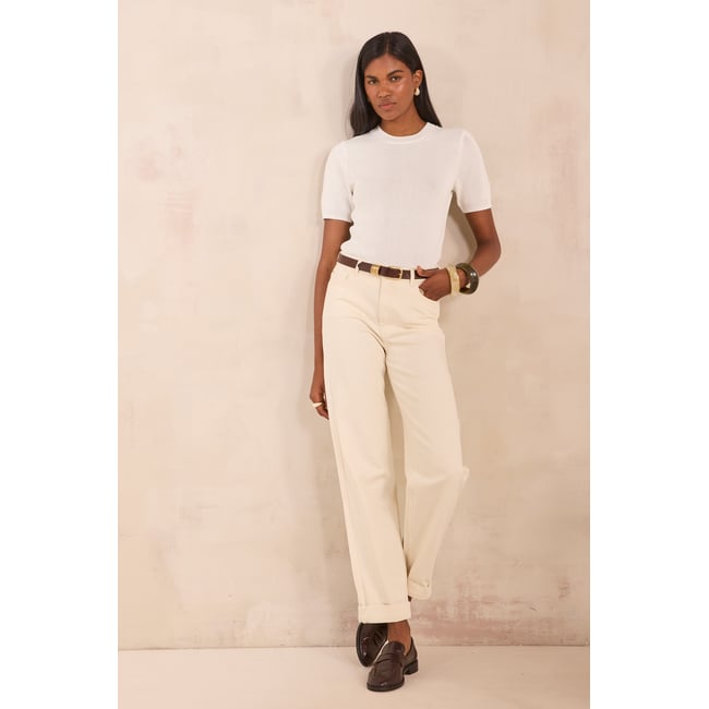 Jean large en coton mélangé AGATHE creme <span itemprop=