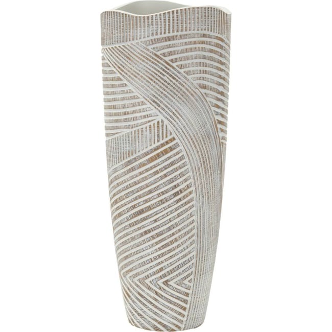 Vase sculpté inspiration veinage bois MODERN Couleur blanc patiné <span itemprop=