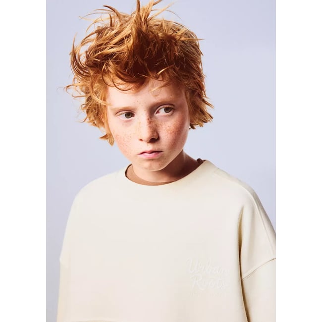 Sweat-shirt coton imprimé écru <span itemprop=