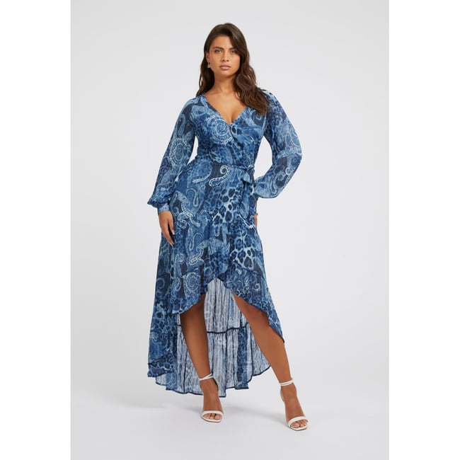 GUESS Robe longue imprimé cachemire blau multi <span itemprop=