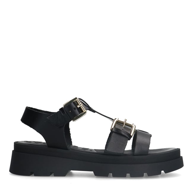 Sandales cuir à plateforme noir <span itemprop=